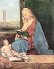 Giorgione: Olvasó Mária gyermekével (Oxford,  Ashmolean Museum)